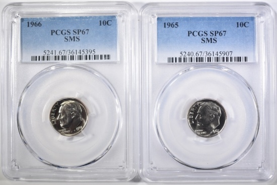 1965 & 1966 SMS ROOSEVELT DIMES, PCGS SP-67