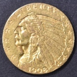 1908 $2.5 GOLD INDIAN  BU