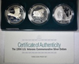 1994 3-PIECE VETERANS COMMEM SILVER DOLLARS