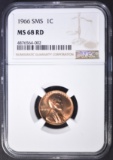 1966 SMS LINCOLN CENT, NGC MS-68 RED