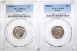 2-1938-D BUFFALO NICKELS, PCGS MS-64