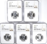 (5) 1964 WASHINGTON QTRS, ALL NGC MS-65