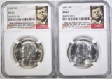 2-1964 KENNEDY HALF DOLLARS, NGC MS-66