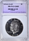 1974-S CLAD IKE DOLLAR, APCG PERFECT GEM PR DCAM