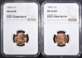 1949-S & 55-S LINCOLN CENTS, NGC MS-66 RED