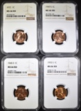 1955-S, 68-D, 69-S, 72 LINCOLN CENTS, NGC MS-66 RD