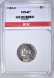 1961-D JEFFERSON NICKEL, BGC SUPERB GEM BU