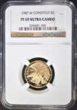 1987-W CONSTITUTION $5 GOLD NGC PF-69 ULTRA CAM