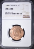 1909 1 CENT CANADA  NGC MS-63 RB