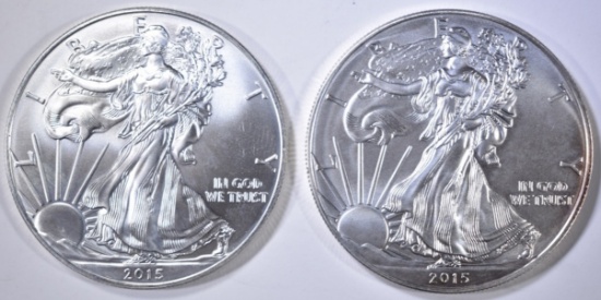 2-GEM BU 2015 AMERICAN SILVER EAGLES