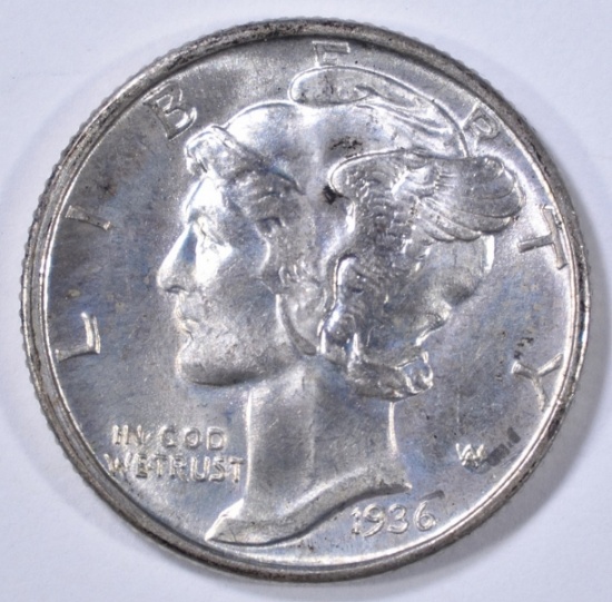 1936-D MERCURY DIME GEM BU