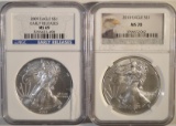 2 NGC GRADED AMERICAN SILVER EAGLES