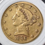 1886-S $5 GOLD LIBERTY HEAD