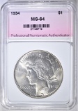 1934 PEACE DOLLAR, PNA CH/GEM BU