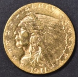 1911 $2.5 GOLD INDIAN BU
