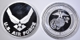 AIR FORCE & MARINES ONE OUNCE .999 SILVER ROUNDS