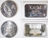 4-ONE OUNCE .999 SILVER PIECES