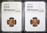 1949-S & 55-S LINCOLN CENTS, NGC MS-66 RED