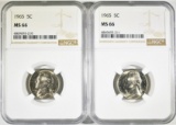 2-1965 JEFFERSON NICKELS, NGC MS-66