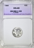 1944 MERCURY DIME, APCG SUPERB GEM BU+