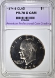 1974-S CLAD IKE DOLLAR, APCG PERFECT GEM PR DCAM