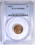 1930-S LINCOLN CENT PCGS MS-65 RD