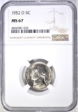 1952-D JEFFERSON NICKEL NGC MS-67