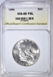 1954 FRANKLIN HALF DOLLAR, OBCS GEM BU FBL