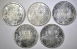 5-BU 1966 CANADIAN SILVER DOLLARS