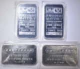 2-ENGELHARD & 2 JOHNSON MATTHEY 1oz SILVER BARS