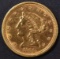 1866-S $2.5 GOLD LIBERTY  BU  OLD CLEANING