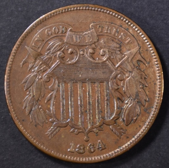 1864 LARGE MOTTO 2 CENT XF