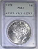 1922 PEACE DOLLAR   PCGS MS-63  