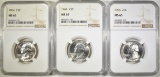 3-1964 WASHINGTON QUARTERS, NGC MS-65