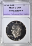 1974-S CLAD IKE DOLLAR, APCG PERFECT GEM PR DCAM