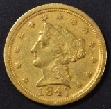 1847-O $2.5 GOLD  LIBERTY  AU/BU OLD CLEANING