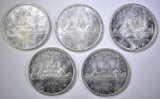 5-BU 1966 CANADIAN SILVER DOLLARS