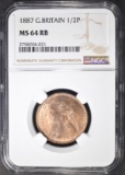 1887 G. BRITAIN Â½ PENCE, NGC MS-64 RB