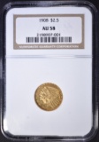 1908 $2.5 GOLD INDIAN NGC AU-58