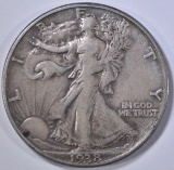 1938-D WALKING LIBERTY HALF DOLLAR, XF