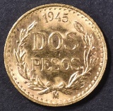 1945 MEXICO 2-PESOS GOLD COIN, BU