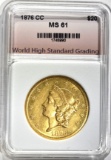 1876-CC $20.00 GOLD LIBERTY, WHSG BU