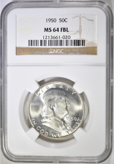 1950 FRANKLIN HALF DOLLAR NGC MS-64 FBL