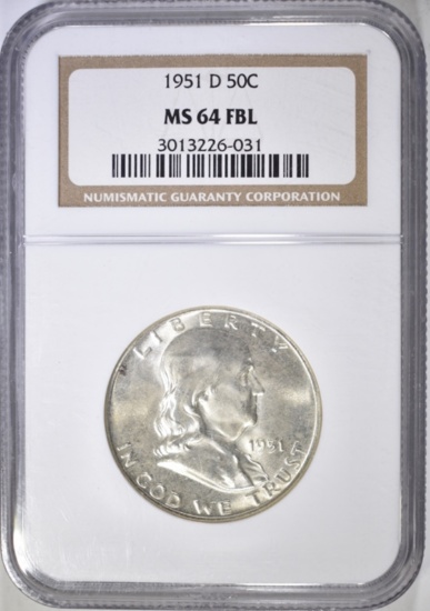 1951-D FRANKLIN HALF DOLLAR NGC MS-64 FBL