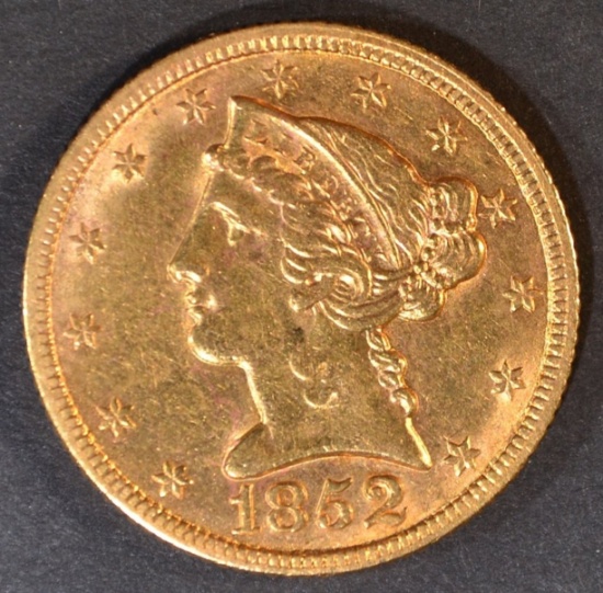 1852 $5 GOLD LIBERTY  BU  OLD CLEANING