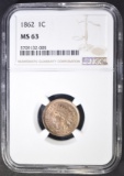 1862 INDIAN CENT  NGC MS-63