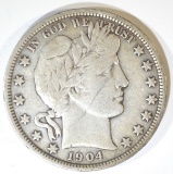 1904-O BARBER HALF DOLLAR  SOLID VF+