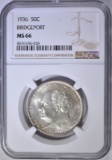 1936 BRIDGEPORT COMMEM HALF DOLLAR  NGC MS-66