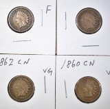 1860, 62, 63 VG & 1864 F CN INDIAN CENTS