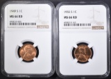 1949-S & 55-S LINCOLN CENTS, NGC MS-66 RED